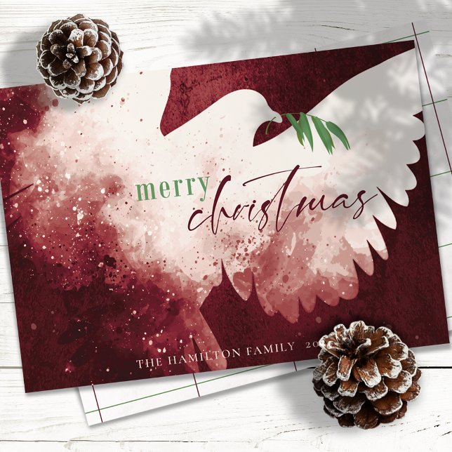 Red Green Merry Christmas Peace Dove Holiday Card (Creator Uploaded)