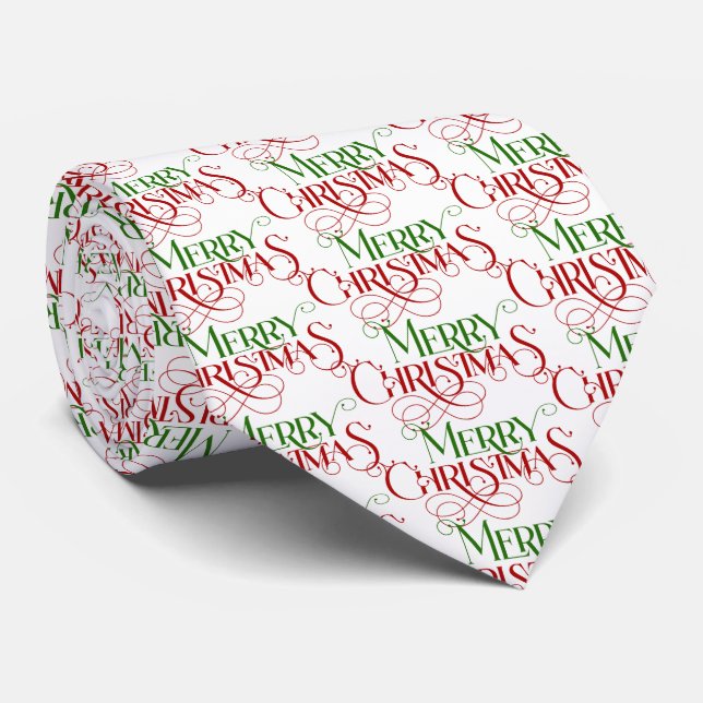 Red & Green Merry Christmas Retro Typography Tie (Rolled)