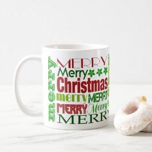 Red & Green Merry Christmas Typography Holiday Mug