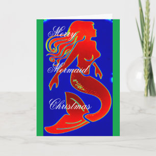 red/green Merry mermaid Christmas Holiday Card