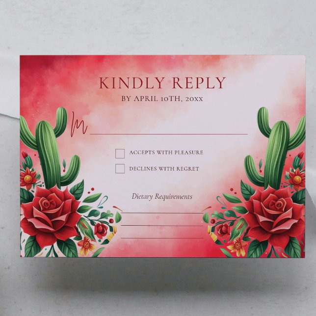 Red Green Mexican Style Quinceañera Rsvp Enclosure Card (Creator Uploaded)