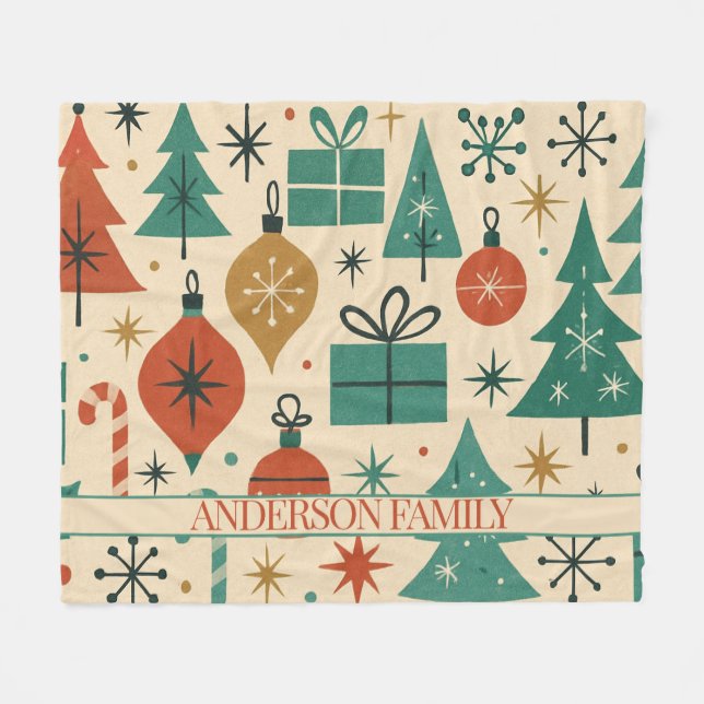 Red Green Mid Century Modern Holiday  Fleece Blanket (Front (Horizontal))