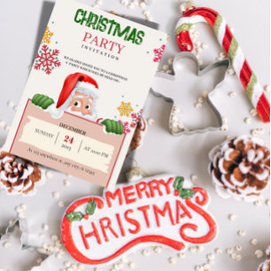 Red Green Minimalist Christmas Party Invitation 