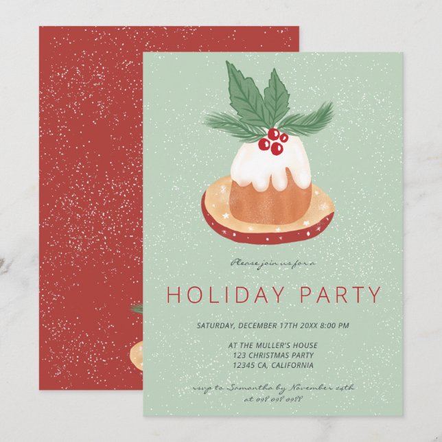 Red green mistletoe rustic Christmas cake party Invitation (Front/Back)