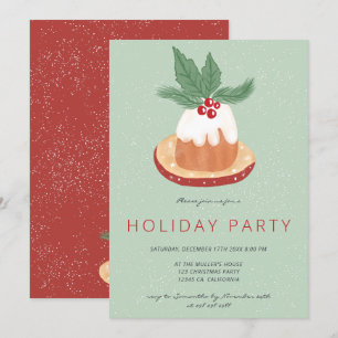 Red green mistletoe rustic Christmas cake party Invitation