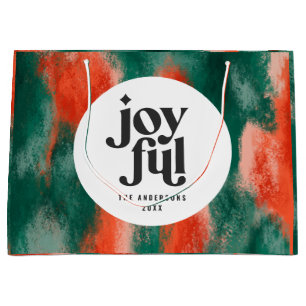 Red + green modern abstract joyful holiday large gift bag
