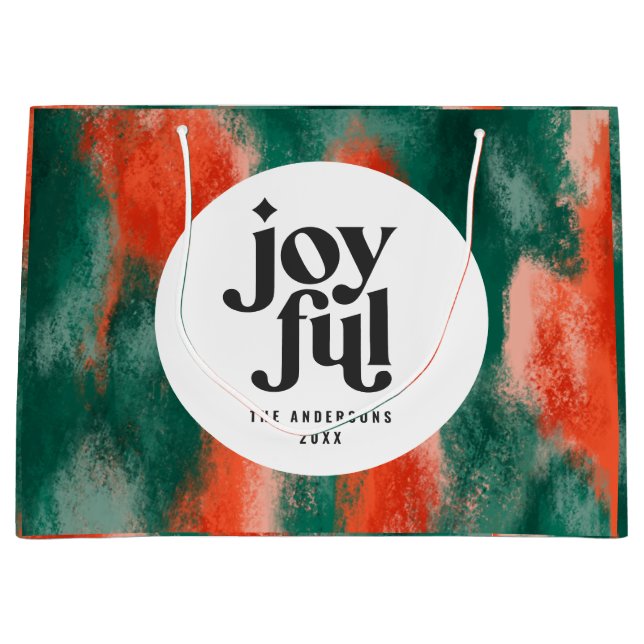 Red + green modern abstract joyful holiday large gift bag (Front)