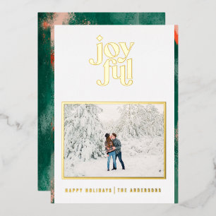 Red + green modern abstract joyful photo  foil hol foil holiday card