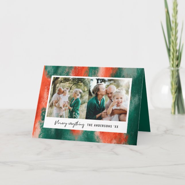 Red + green modern abstract painted photo holiday (Front)