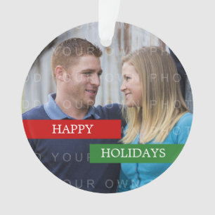 Red Green Modern Photo Holiday Ornament