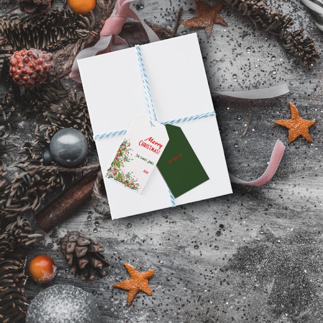 Red green modern Script Happy Holidays Gift Tag (Creator Uploaded)