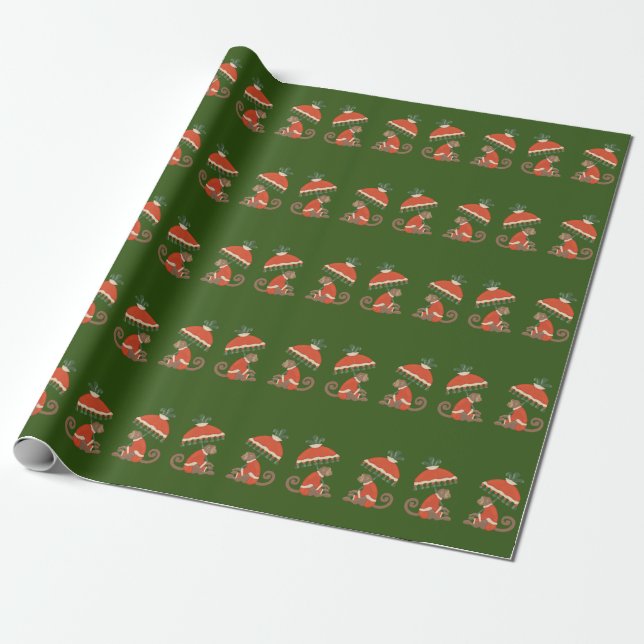 Red Green Monkeys with Green Wrapping Paper (Unrolled)