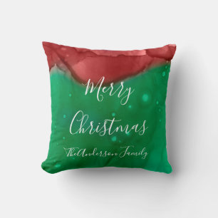 Red Green Monogram Merry Christmas Throw Pillow