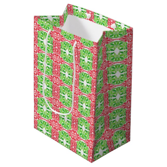 Red & Green Mosaic Gift Bag (Front Angled)