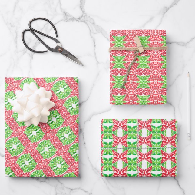 Red & Green Mosaic Wrapping Paper (Front)