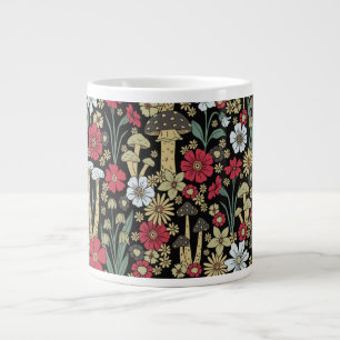 Red & Green Mushrooms & Flowers Large Coffee Mug