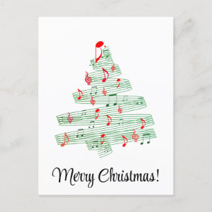 Red Green Music Notes and Christmas Tree Postcard