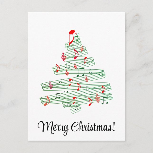 Red Green Music Notes and Christmas Tree Postcard (Front)