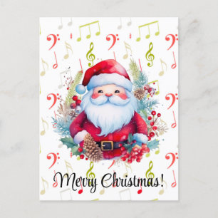 Red Green Music Notes and Santa Claus Postcard