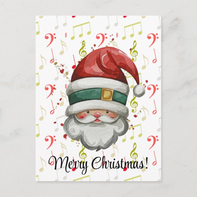 Red Green Music Notes and Santa Claus Postcard (Front)