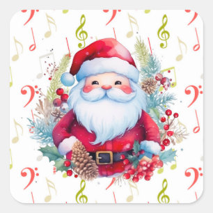 Red Green Music Notes and Santa Claus Square Sticker