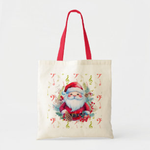 Red Green Music Notes and Santa Claus Tote Bag