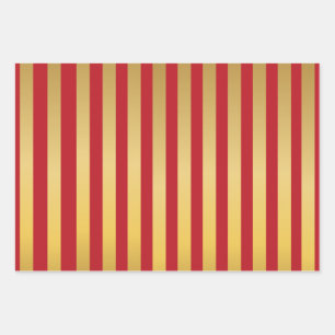 Red Green Navy Blue Gold Stripes Pattern  Wrapping Paper Sheet