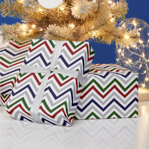 Red Green Navy Grey and White Zig Zag Wrapping Paper