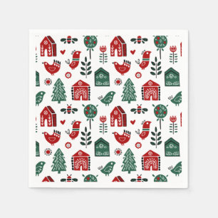 Red & Green Nordic Scandinavian Christmas Pattern Napkin