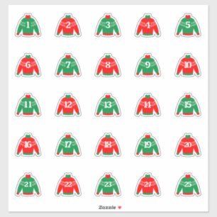 Red & Green Numbered Advent Stickers