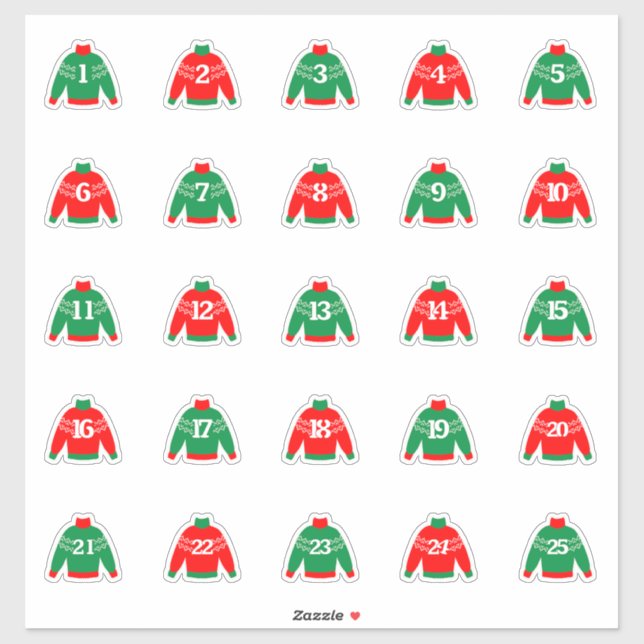 Red & Green Numbered Advent Stickers (Sheet)