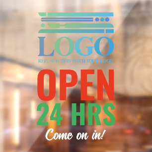 Red Green Open 24 Hrs Add Your Business Logo Window Cling