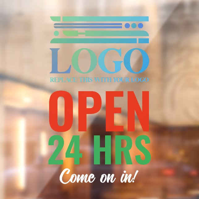 Red Green Open 24 Hrs Add Your Business Logo Window Cling (Sheet 2)