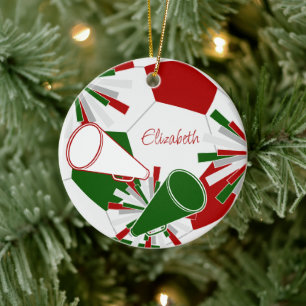 red green or ANY COLORS soccer cheer squad Ceramic Tree Decoration