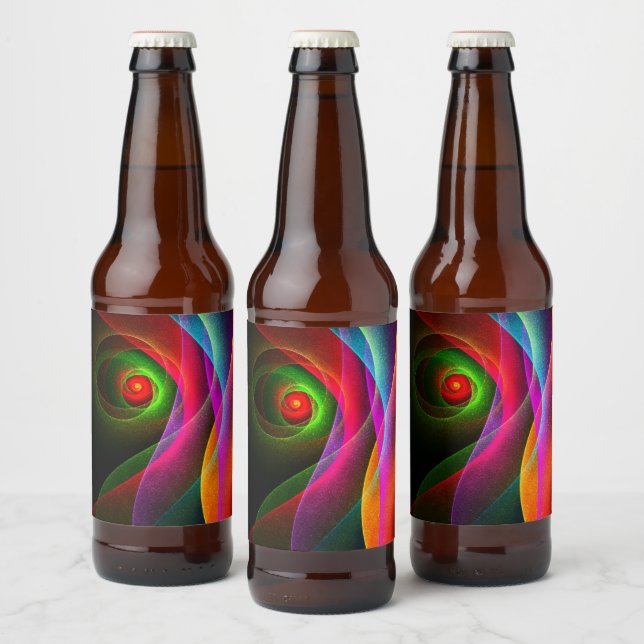 Red Green Orange Modern Abstract Art Pattern #22 Beer Bottle Label (Bottles)