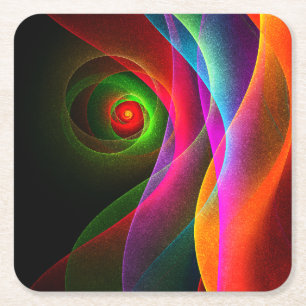 Red Green Orange Modern Abstract Art Pattern #22 Square Paper Coaster