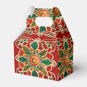 Red Green Orange Yellow Azulejos Floral Pattern Favour Box