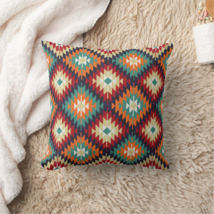 Red Green Orange Yellow Black White Oriental Kilim Cushion