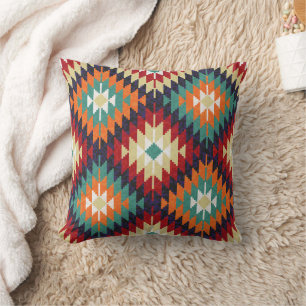 Red Green Orange Yellow Black White Oriental Kilim Cushion