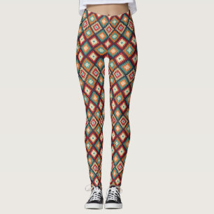Red Green Orange Yellow Black White Oriental Kilim Leggings
