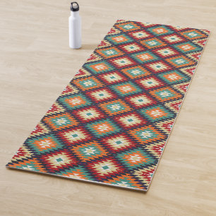 Red Green Orange Yellow Black White Oriental Kilim Yoga Mat