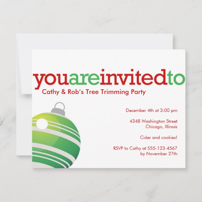 Red green ornament Christmas holiday custom party Invitation (Front)