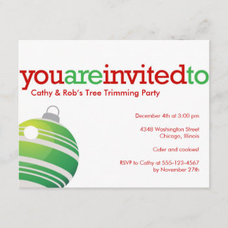 Red green ornament Christmas holiday custom party Invitation