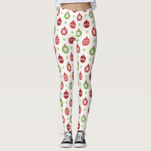 Red Green Ornaments Christmas Leggings Women