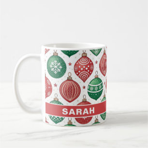 Red & Green Ornaments Stars Christmas Coffee Mug