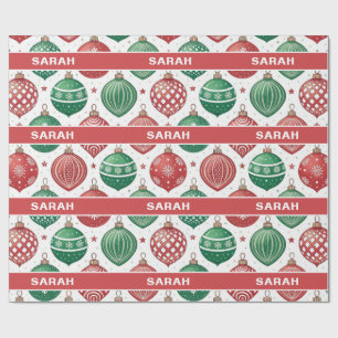 Red & Green Ornaments Stars Christmas Wrapping Paper