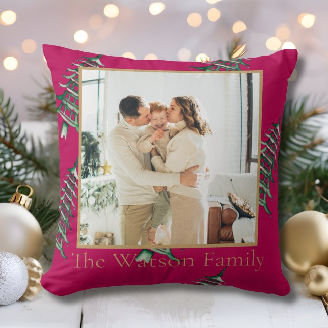 Red green Pagoda Merry Christmas Tree 1-Photo  Cushion (Red green Pagoda Merry Christmas Tree 1-Photo Throw Pillow)