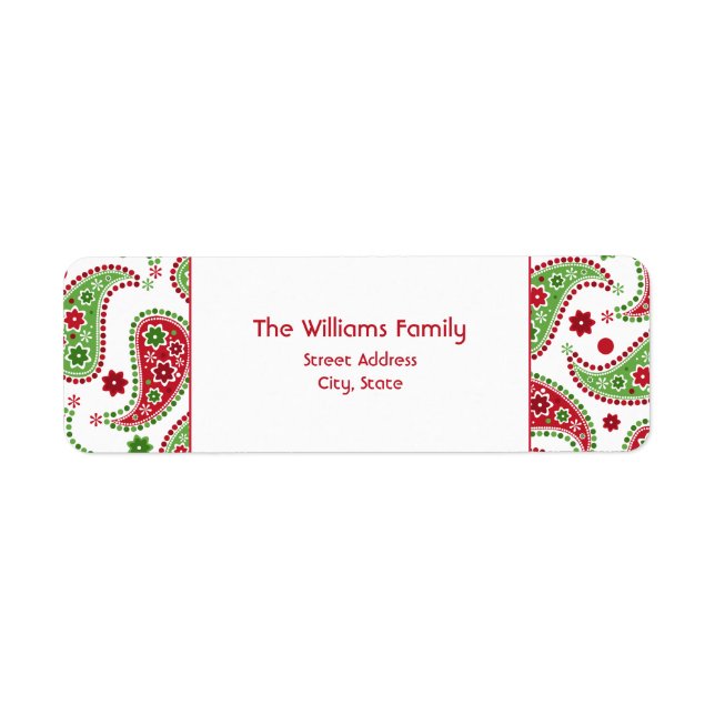 Red & Green Paisley Christmas Address Label (Front)