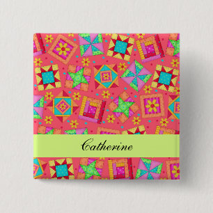 Red Green Patchwork Quilt Blocks Name Badge