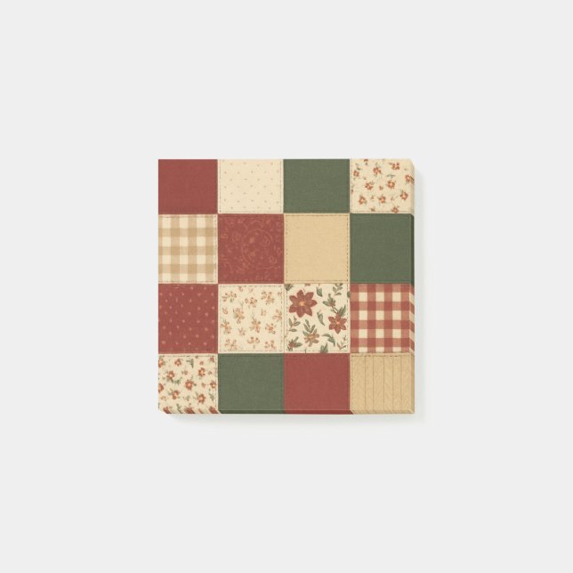 Red Green Patchwork Quilt Rustic Farmhouse Floral Post-it Notes (Front)